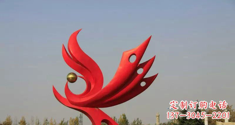 宁德广场不锈钢抽象凤凰凤临宝地雕塑