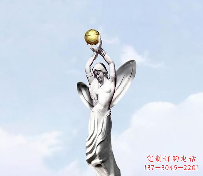 宁德精美的不锈钢女人双手捧球雕塑
