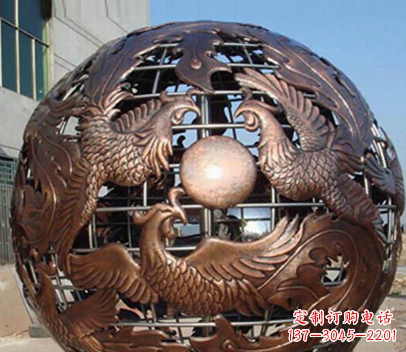 宁德广场不锈钢龙凤球景观雕塑