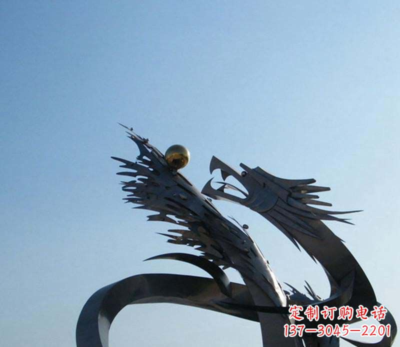 宁德广场不锈钢盘龙吞球抽象雕塑