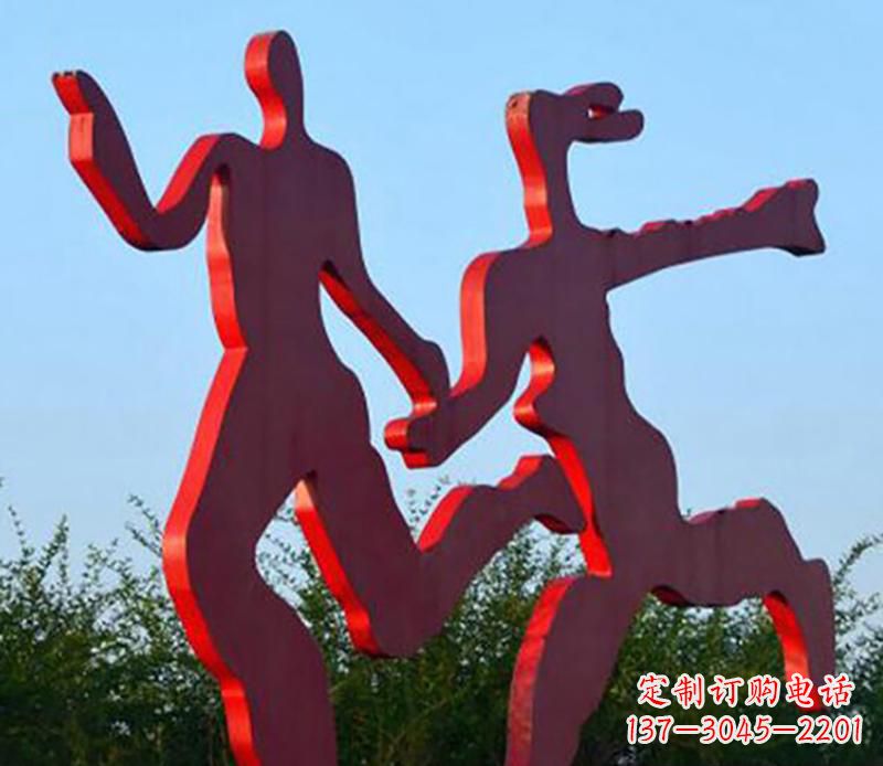 宁德中领雕塑-多彩情侣跑步雕塑