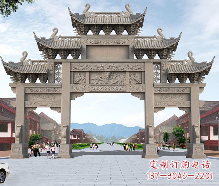 宁德广场景观大理石牌楼石雕 (2)