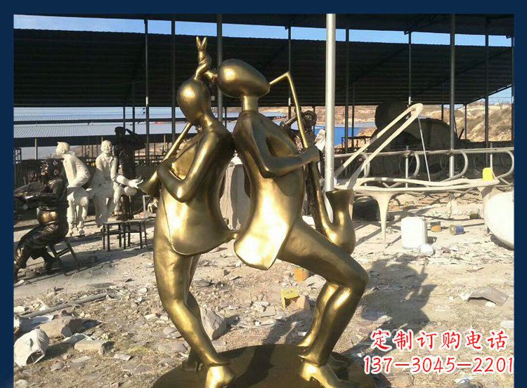 宁德中领雕塑:优雅萨克斯铜雕贴金吹管人物雕塑
