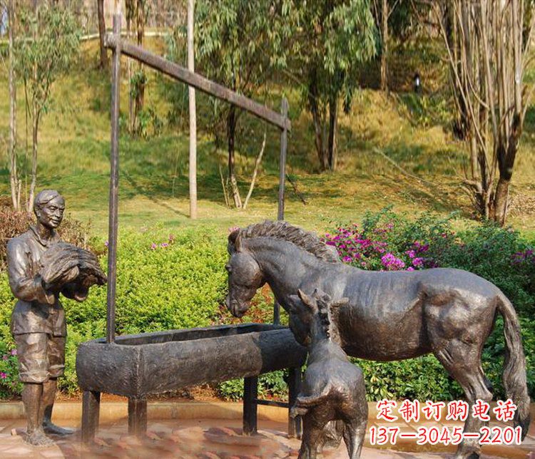 宁德广场铜雕喂马动物雕塑