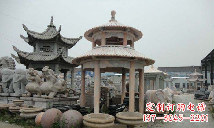 宁德海景石雕凉亭——晚霞红圆顶石雕凉亭