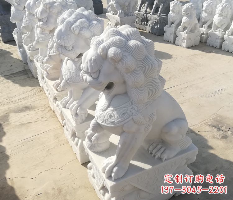宁德汉白玉踩球狮子门口招财镇宅石雕