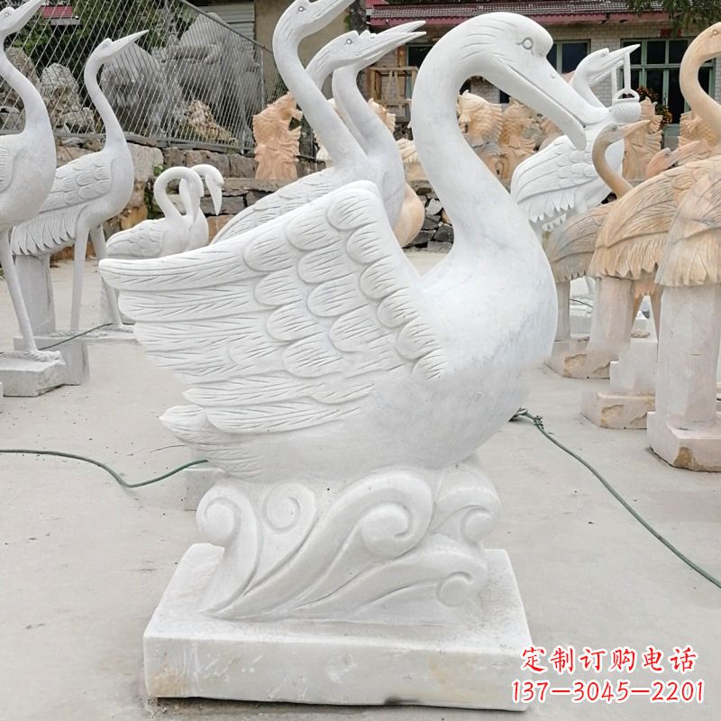 宁德汉白玉大理石吐水天鹅,水景水池装饰动物雕塑