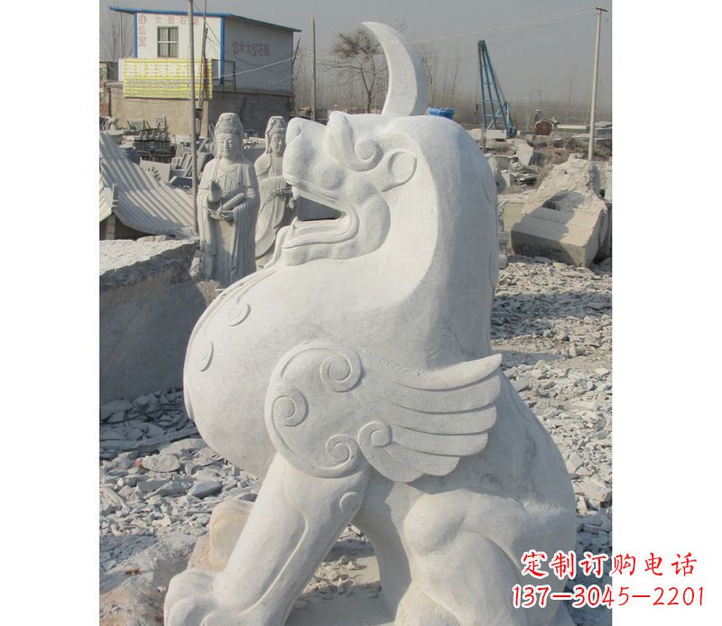 宁德汉白玉独角兽石雕,精美细腻,魅力无穷