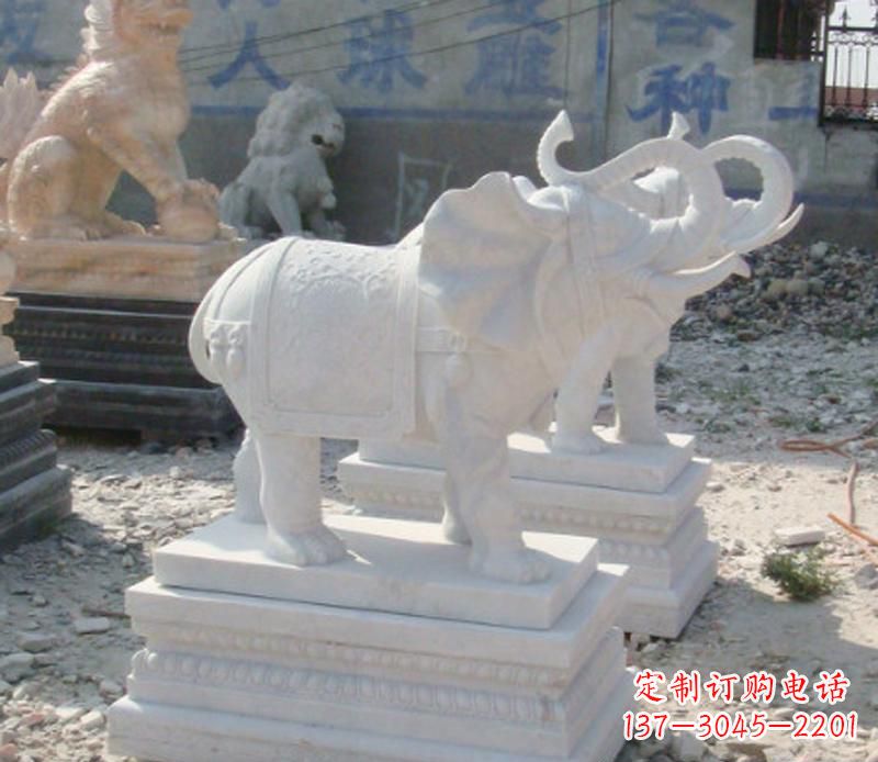 宁德汉白玉卷鼻喷水大象