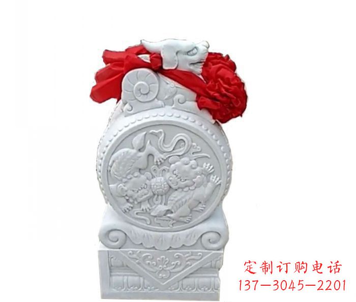 宁德汉白玉貔貅抱鼓石招财石门墩