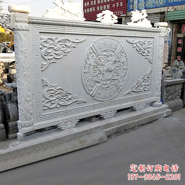 宁德汉白玉麒麟石雕影壁墙-庭院别墅院落大门古建萧墙