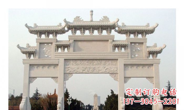 宁德汉白玉三门牌坊石雕艺术品