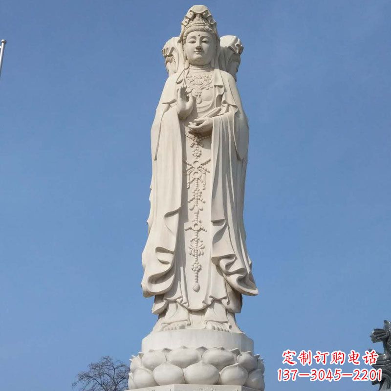 宁德汉白玉三面观音石雕佛像