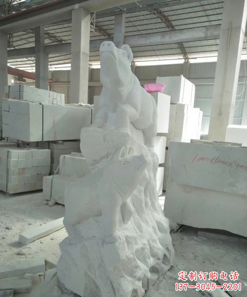 宁德瑞颜祥彩汉白玉生肖猪雕塑