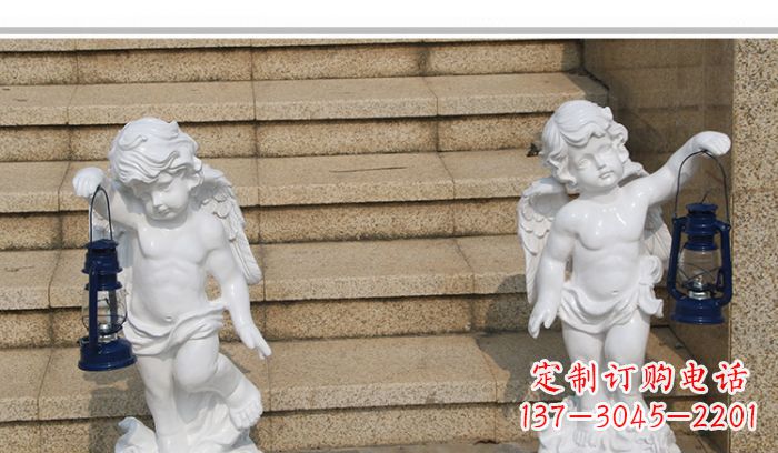 宁德领雕塑-汉白玉小天使公园西方人物路灯石雕