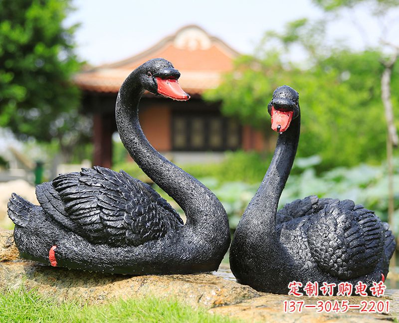 宁德黑天鹅一对-玻璃钢仿真动物雕塑