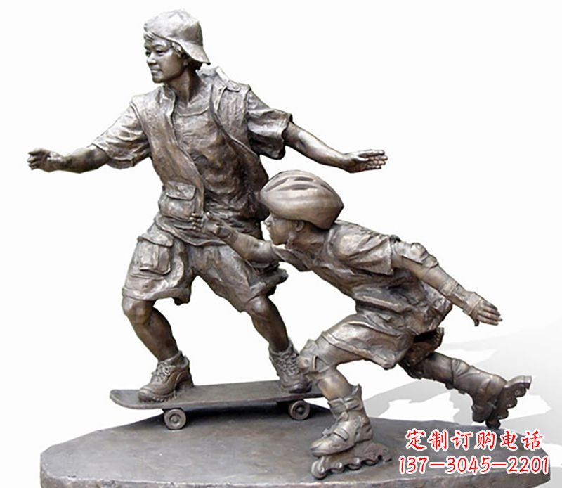 宁德激情滑板,艺术雕塑:城市滑冰男孩铜雕