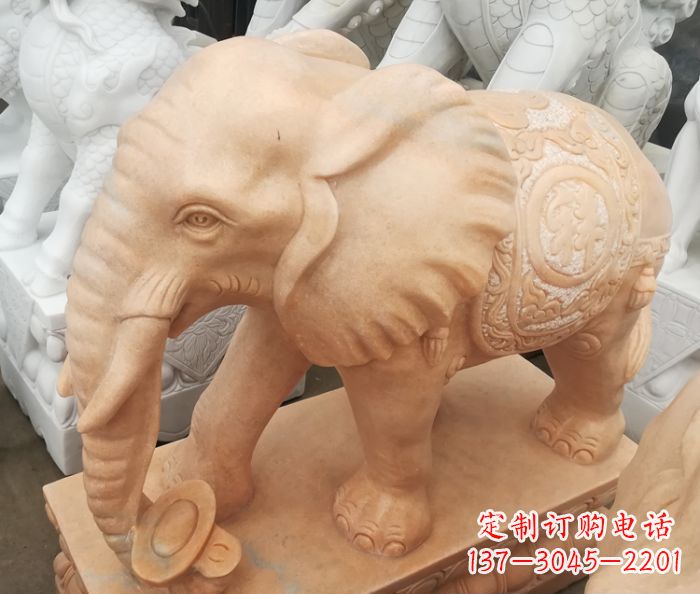 宁德吉祥如意大象晚霞红门口石雕 (6)