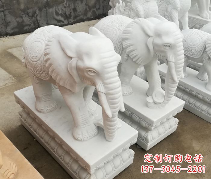 宁德吉祥如意汉白玉门口大象石雕 (2)