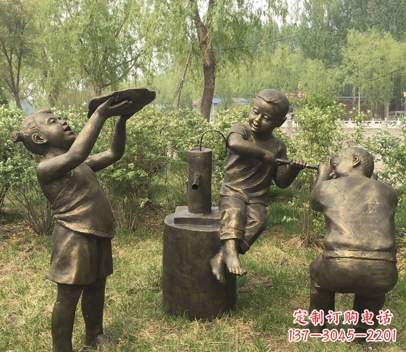 宁德接水玩耍的儿童铜雕