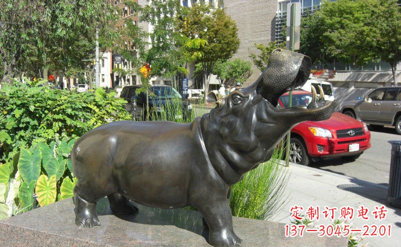 宁德街边河马景观铜雕