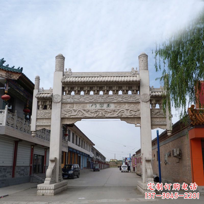 宁德精美的汉白玉门石牌坊雕塑