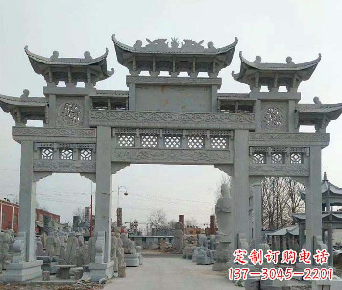 宁德三门牌坊石雕,精美汉风石雕装饰景区