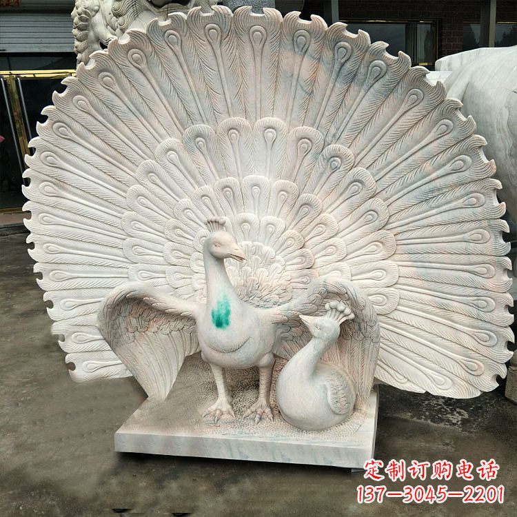 宁德汉白玉孔雀雕塑,传统工艺精致塑造