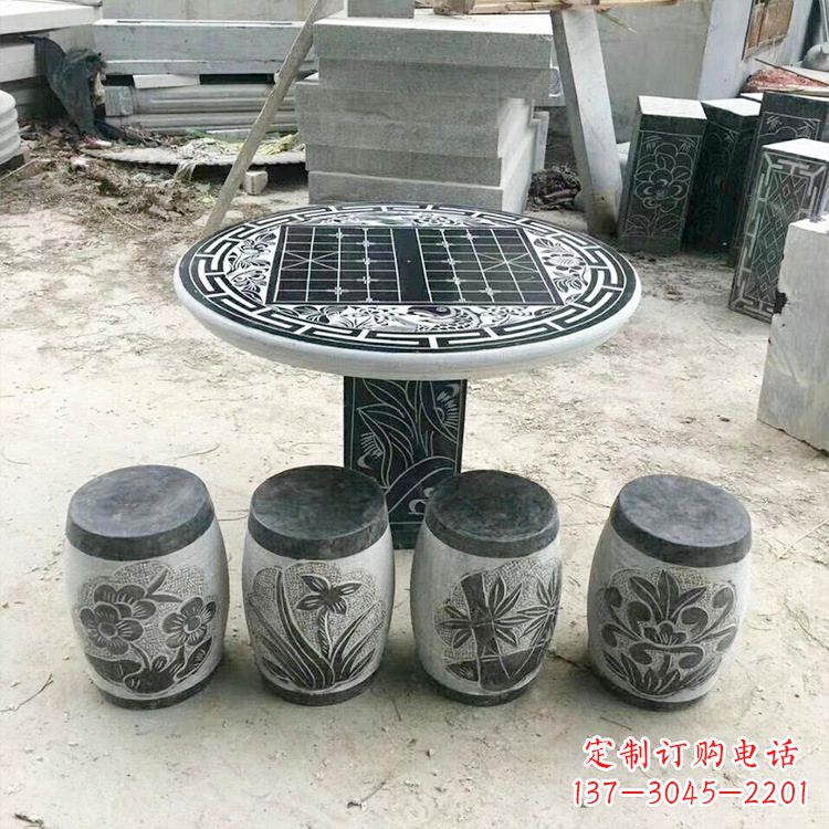宁德精美梅兰竹菊形石桌凳,无与伦比的艺术美感