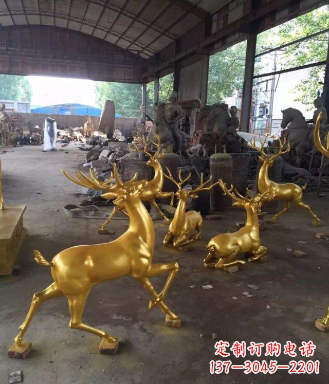 宁德喷漆玻璃钢仿铜小鹿公园动物雕塑