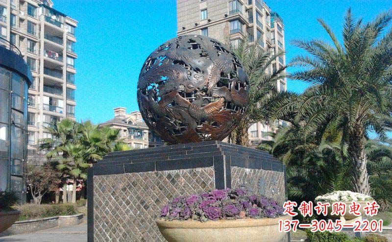 宁德企业凤凰镂空球门口铜雕