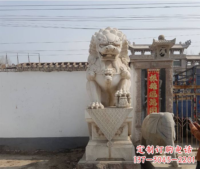 宁德企业景观大理石狮子石雕 (9)
