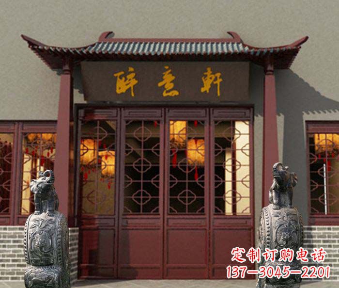 宁德青石仿古大象门口镇宅招财抱鼓石门墩石雕