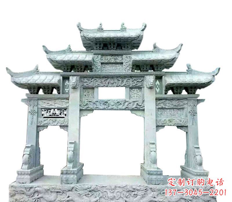 宁德三门五楼仿古牌坊石雕 (2)