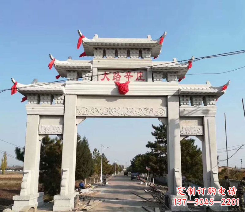 宁德石牌坊三门牌坊石雕 (3)