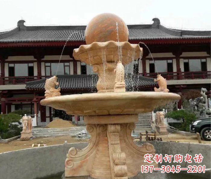 宁德双层风水球喷泉晚霞红石雕