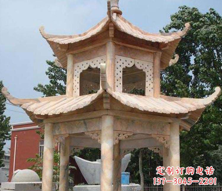 宁德双层晚霞红凉亭石雕