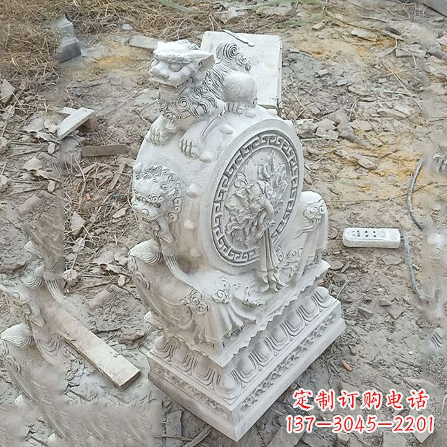 宁德双龙石雕门墩汉白玉狮子头