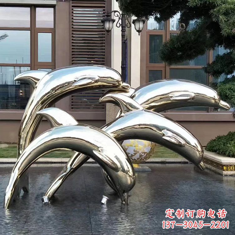 宁德水景不锈钢海豚雕塑-城市广场创意动物雕塑