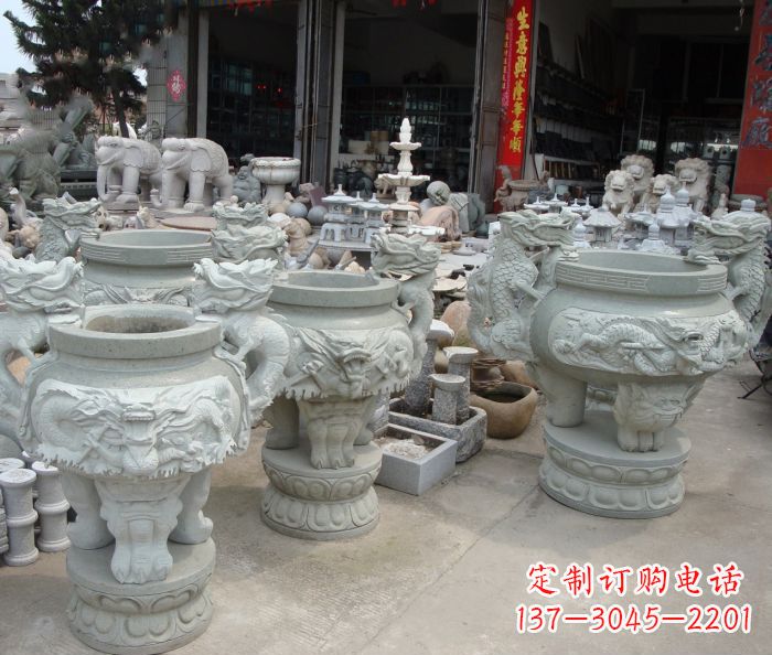 宁德寺庙景观龙头石雕水缸