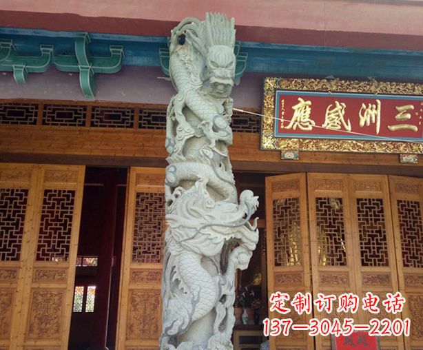 宁德寺庙景观龙柱石雕 (2)