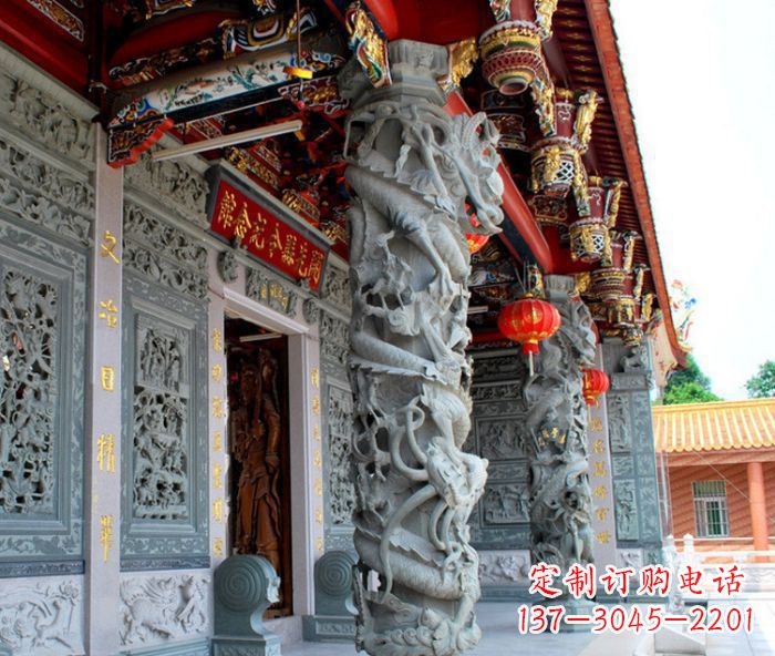 宁德寺庙景观龙柱石雕