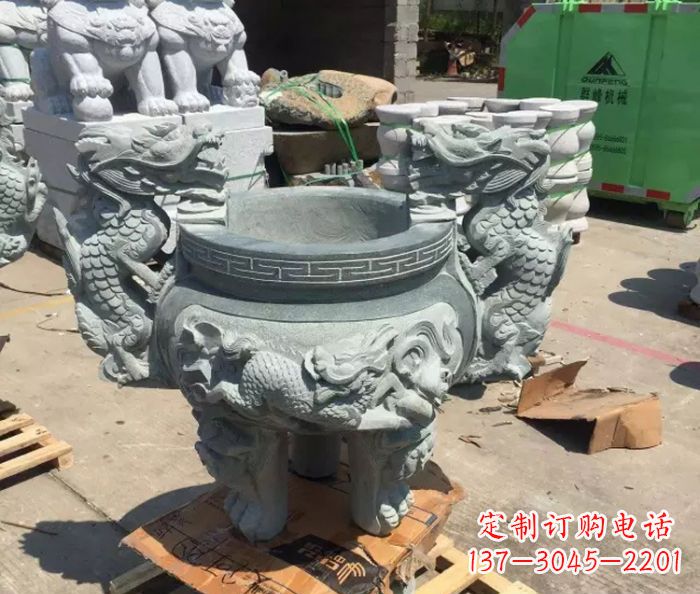 宁德寺庙景观青石龙头香炉石雕 (2)