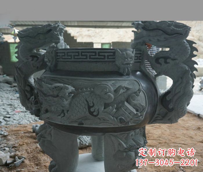 宁德寺庙景观青石龙头香炉石雕