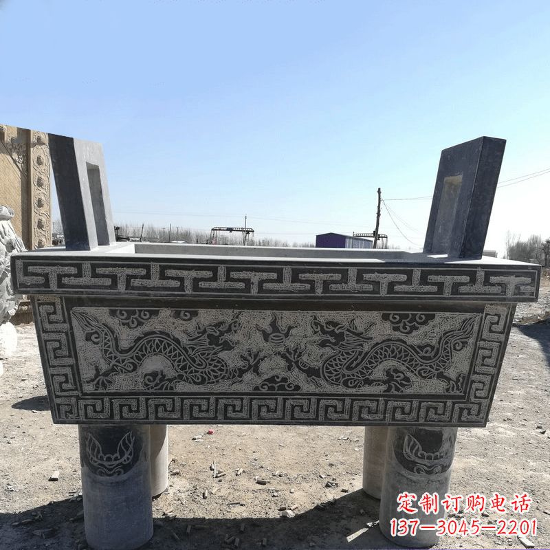 宁德寺庙墓地祭祀四足方鼎,青石仿古石雕香炉