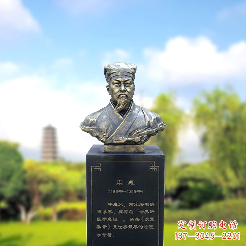 宁德宋慈玻璃钢仿铜头像雕塑-医院医学院著名人物半身像