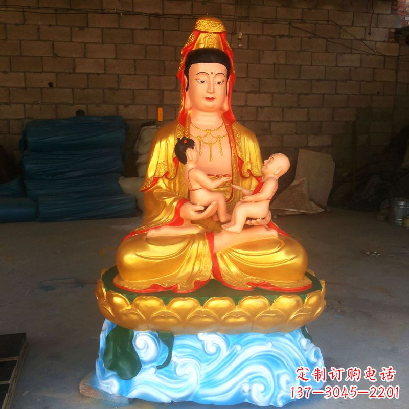 宁德送子观音彩绘漆金雕塑