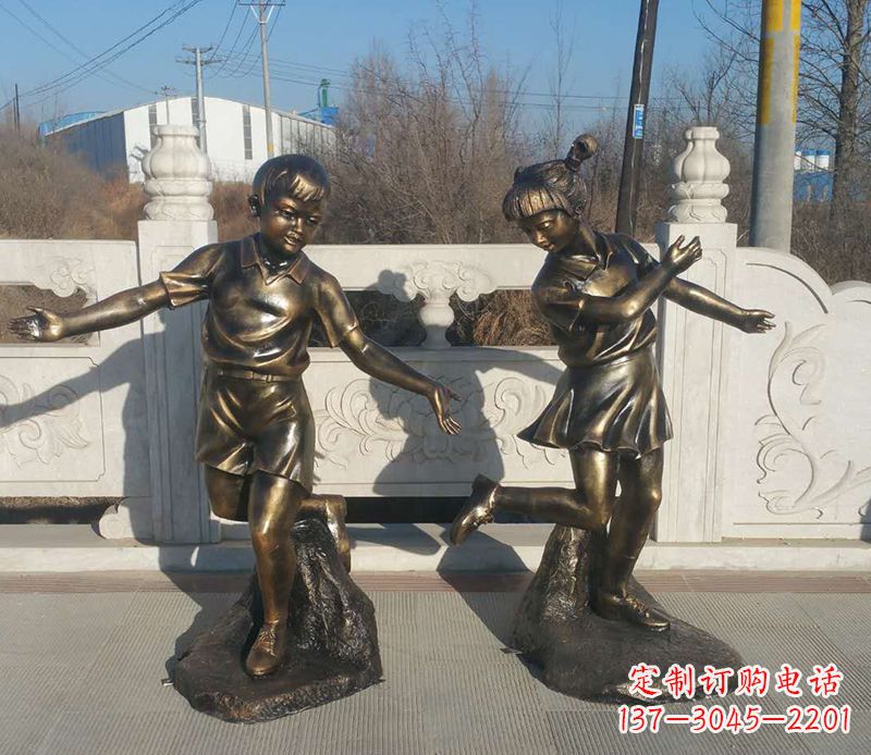 宁德踢毽子的儿童铜雕