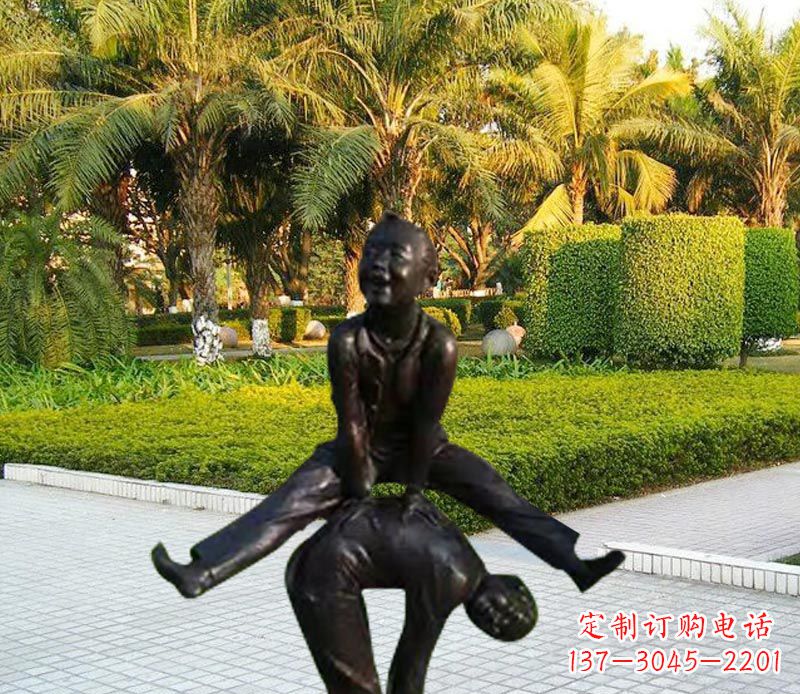 宁德跳山羊的儿童铜雕