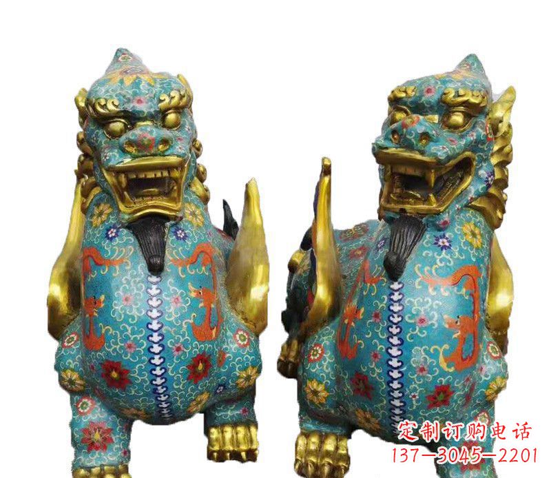 宁德铜雕彩绘镇宅麒麟雕塑摆件